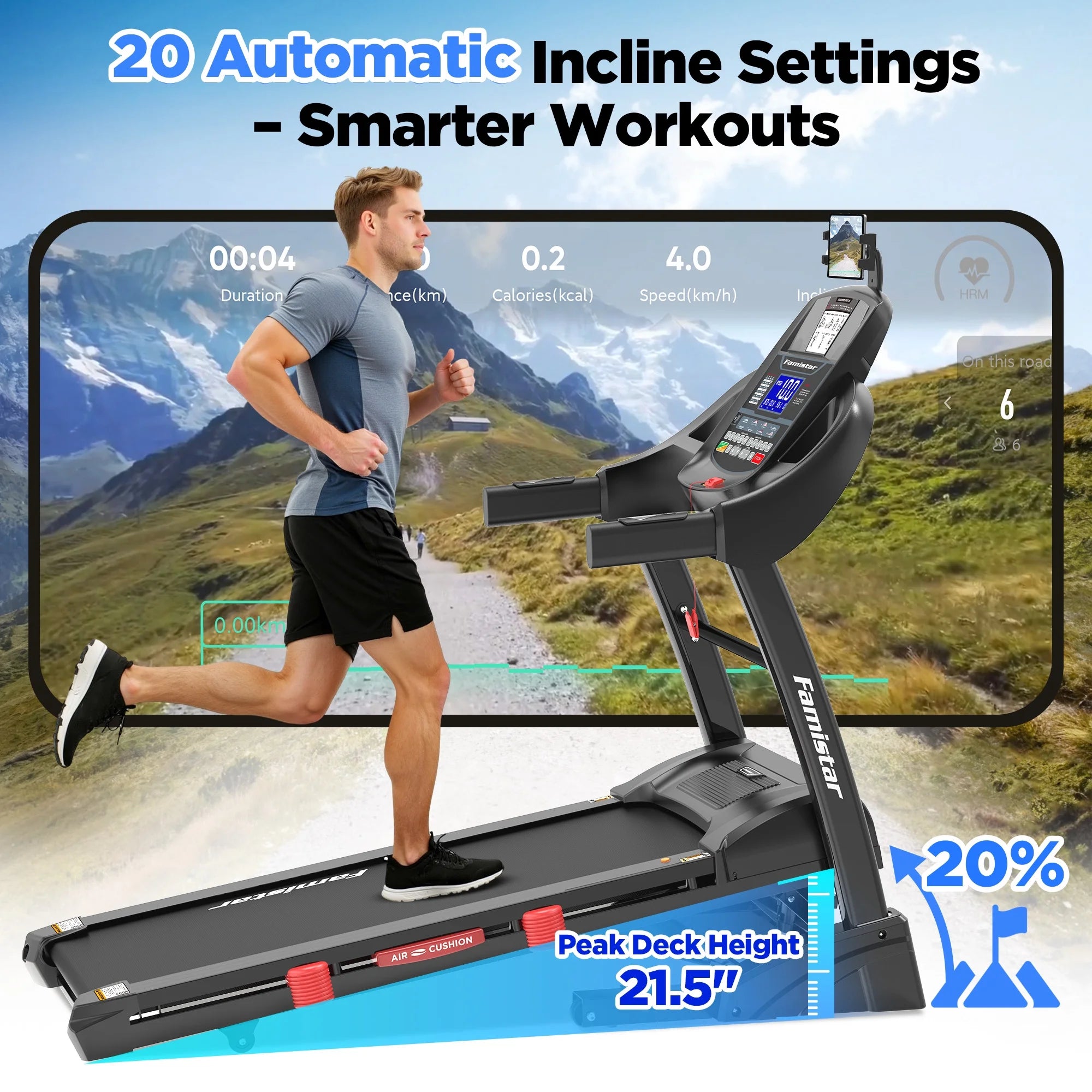 5.0HP Folding Treadmill for Home with 20 Auto Incline, Smart APP, 300Lbs, Hifi Bluetooth Speakers, 64 Programs, 12MPH Speed, Foldable Electric Treadmill Running Machine, Knee Strap Gift