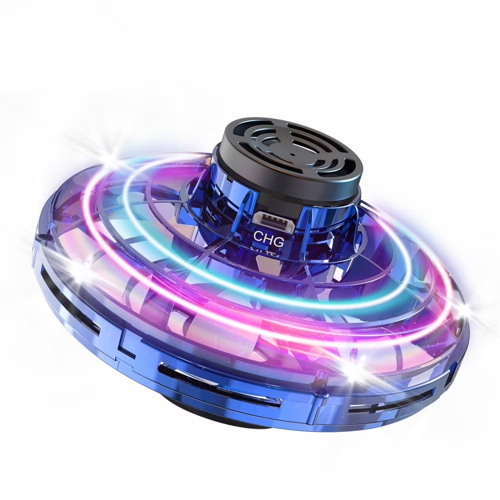 Flying Spinner Mini UFO Toy for Kids, Flying Fidget Spinner UFO Toy , Flying Orb Ball Hand Operated with 360 ° Rotating and LED Lights for Adult and Kids (Blue)